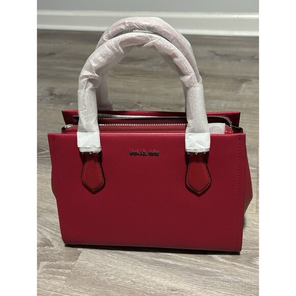 MICHAEL KORS MARILYN MEDIUM SATCHEL SHOULDER BAG MK DARK RASPBERRY PINK LEATHER - Picture 1 of 12